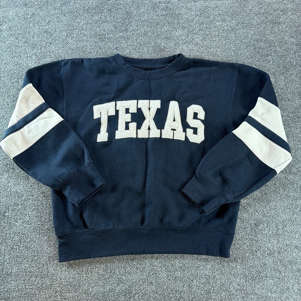 New York Popular TEXAS Crewneck Sweatshirt Navy Blue Varsity Stripe Small